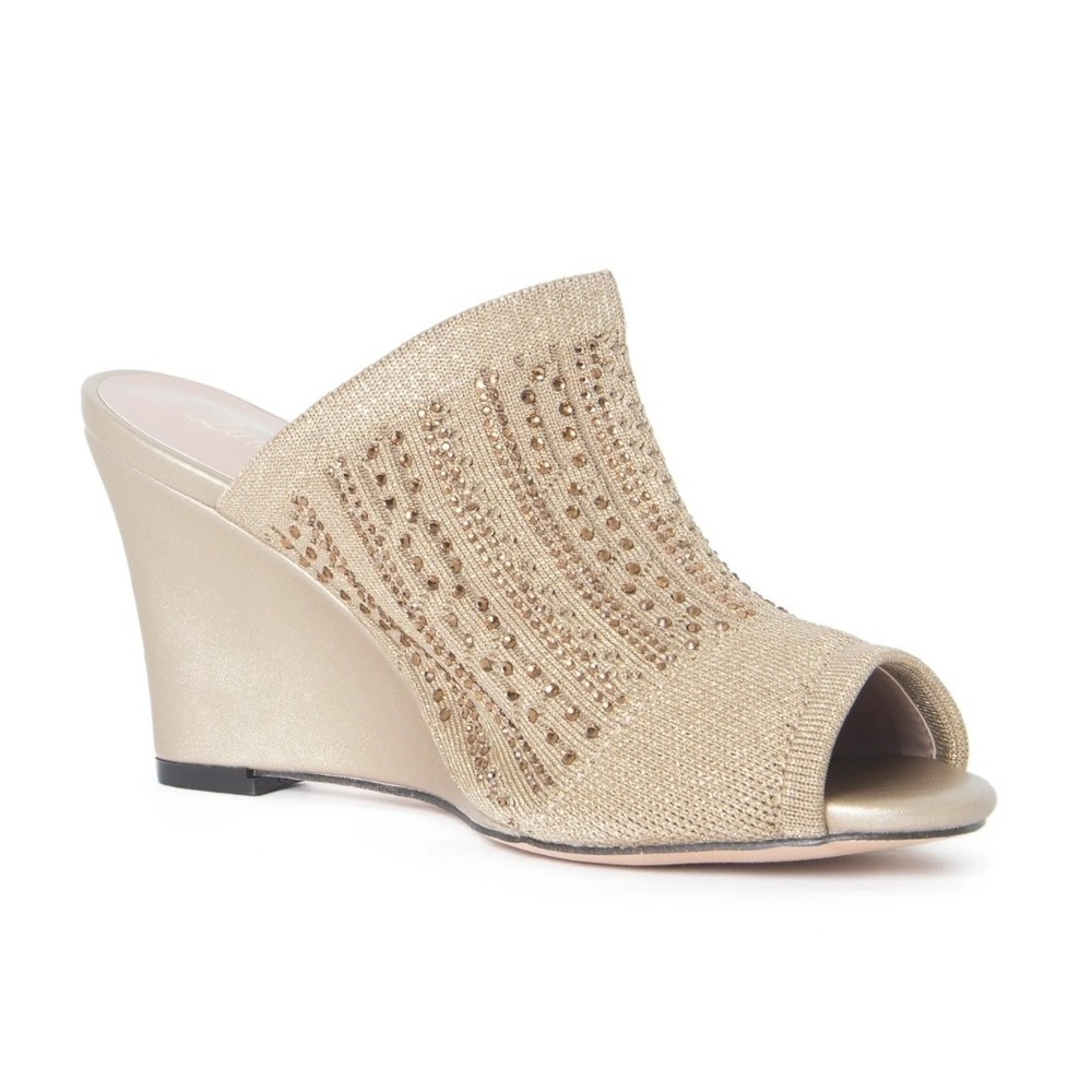 Lauren Lorraine MARTHA Tan/Gold Wedge Mule Resort Cruise Mesh Rhinestone Size 8